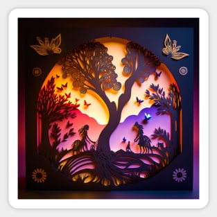 3D Effect Papercut Art - Fairytale Scene Sticker